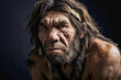 Neanderthal Man Portrait on Dark Background - Realistic Reconstruction of a Prehistoric Human, Historical and Anthropological Study in Science