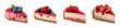 Slices of berry cheesecakes isolated on transparent background. Generative AI