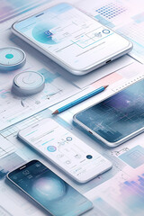 Mobile app design blueprint,technological design.Created using Generative AI technology.