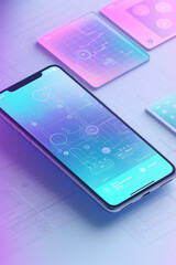 Mobile app design blueprint,technological design.Created using Generative AI technology.
