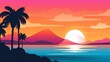 Summer beach landscape sunset illustration Generative AI