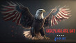 Abstrakt-Illustratives Design der USA-Flagge mit dem US-Wappenadlers und Feuerwerk für den Independence Day (Unabhängigkeitstag) - Nationalfeiertag der USA zur Unabhängigkeitserklärung (Generative AI)