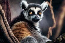 Picture Of A Zoo's Ring-tailed Lemur Perched On A Tree Generative AI