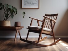 A Wooden Rocking Chair With A Sleek And Modern Design, Perfect For A Minimalist Nursery Or Living Room