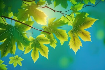 Wall Mural - leafy, green maple trees against a beautiful sky generative ai