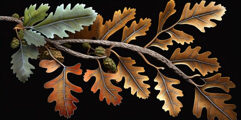 Wall Mural - leaves of an oak on a twig in the fall generative ai