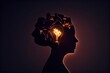 Idea and creative thinking concept. Human Head silhouette with light bulb. 
