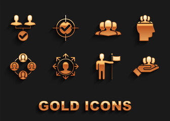 Sticker - Set Project team base, Man holding flag, Users group, and Target and check mark icon. Vector