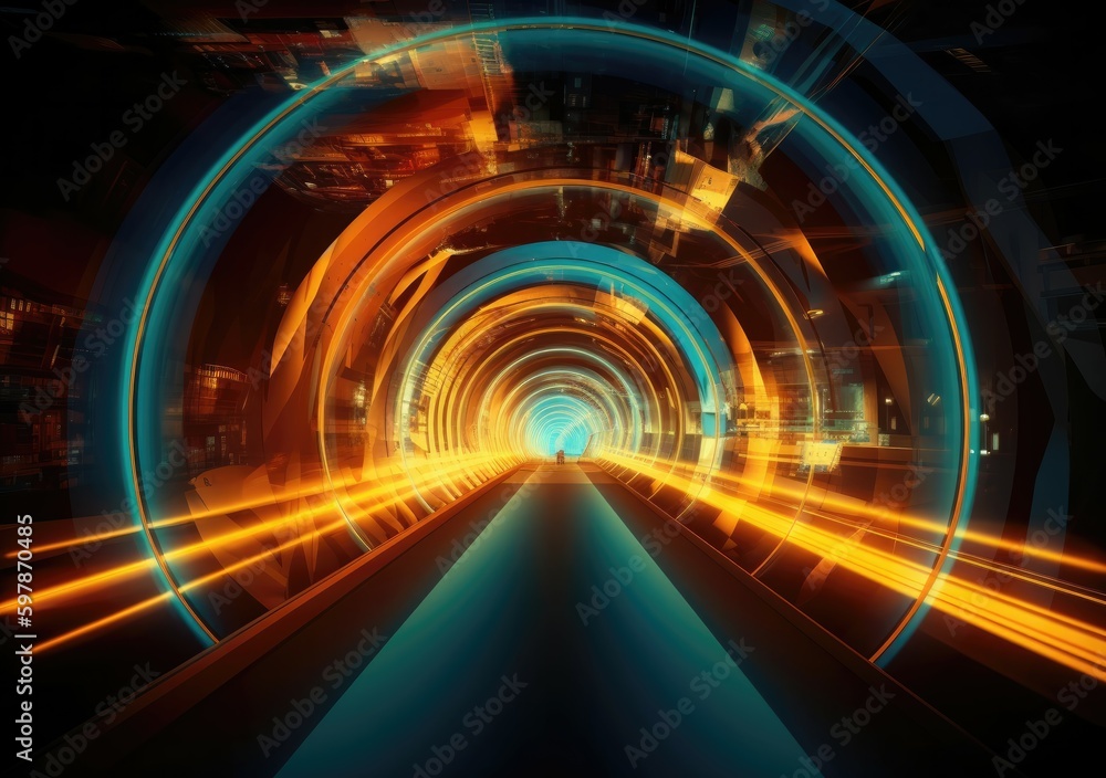 Futuristic city tunnel with lights and tunnel on futuristic city at ...