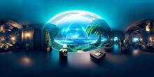 360 Degrees Panorama Of A Futuristic Living Room With A Fish Eye View