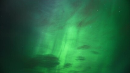 Wall Mural - The sky lit with bright green color of Northern Lights (Aurora Borealis). Timelapse. 