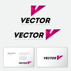 Wall Mural - Vector logo. Letter V. Folded paper as V monogram like origami figure.