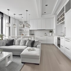 Wall Mural - modern living room with kitchen. generative ai 