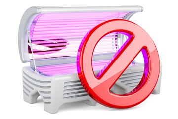 Wall Mural - Horizontal tanning bed with forbidden symbol, 3D rendering