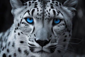 Canvas Print - black and white leopard with blue eyes - made with generative ai