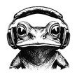 frog wearing headphones, a frog is listening to music sketch