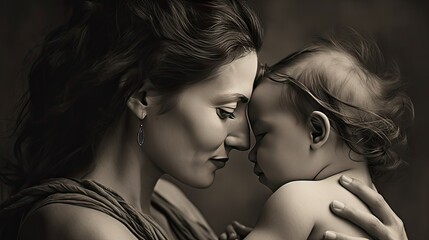 Wall Mural - Portrait of a mother and child. Mom and baby embrace. Mother's Day. Loving parent.