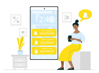 Push message concept. Chat or dialogue on smartphone screen, SMS. Social networks and messengers. Notifications on phone, interface of programs and applications. Cartoon flat vector illustration