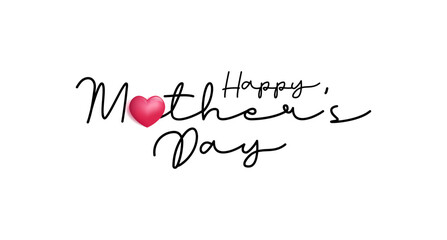 Wall Mural - Mothers Day Simple Typography or Calligraphy Lettering With Love Heart Ornaments