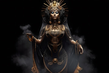 Egyptian goddess on black background. Neural network AI generated art