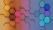 Abstract crossover of warm and cool-colored hexagons