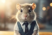 Anthropomorphic Hamster Dressed In A Suit Like A Businessman. Business Concept. AI Generated, Human Enhanced