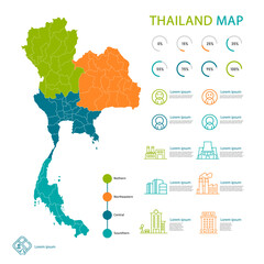 Wall Mural - Thailand map and infographic of provinces, political maps of Thailand - Vector File