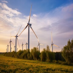 wind turbines generate electricity. The concept of green energy. generative ai