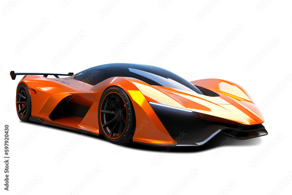 Metallic orange sports car, Front view, Super car concept isolated on ...