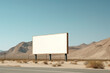 © ruang - a blank white billboard on the side of a highway, with a desert background, a mockup concept. AI generative image