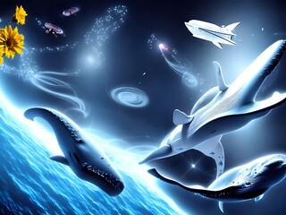 Poster - Whale in Space, Generative AI Illustration