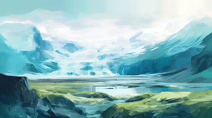 Wall Mural - The Beauty of Our Planet: Painting of the Glacial Icelandic Landscape, a Travel Concept to Preserve Our Environment: Generative AI