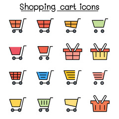 Poster - Shopping cart color line icon set