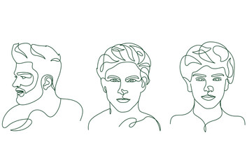Wall Mural - Hand-drawn men's face portrait and hairstyle continues line drawing elegant minimalist artwork collection