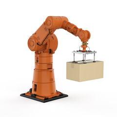 Poster - Automation factory or cargo with 3d rendering robotic arm carry cardboard box