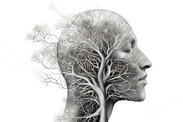 Sticker - illustration of human head and tree