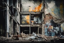 Old Abandoned Building And Wreck Of Materials. Distinct Generative AI Image. Generative AI