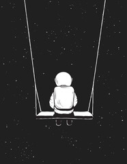 Wall Mural - lonely astronaut sits in outer space