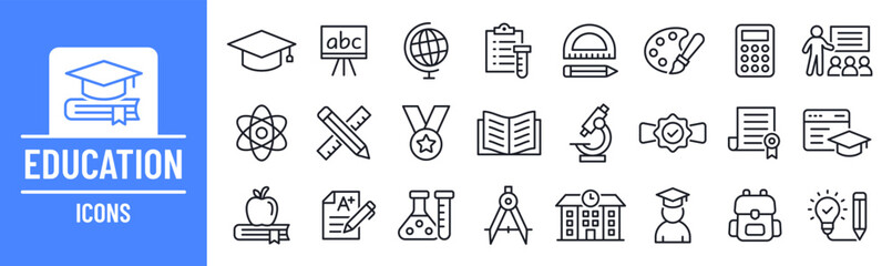 Wall Mural - education icon collection. containing learning, study, knowledge, student and school icons. outline 
