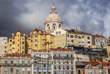 Fototapeta Paryż - Tenement houses and National Pantheon in Lisbon city, Portugal