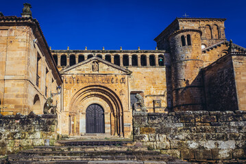 Poster - Facade of Santa Juliana Collegiate Church in historic part of Santillana del Mar town, Cantabria region, Spain