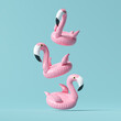 Flamingo floatie on pastel blue background. 3d rendering