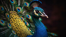 Closeup Peacock - Peafowl With Beautiful Representative Exemplar Of Male Peacock In Great Metalic Colors
