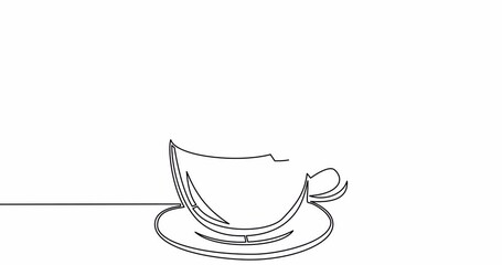 Wall Mural - Self drawing line animation Coffee or tea cup with heart continuous one single line drawn concept video