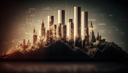 Beautiful designed graph with skyscrapers and city skyline version 3, created with generative AI technology