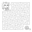 Maze game with cat and ball of yarn. Coloring page. Cute kawaii kitten. Educational puzzle for kids. Labyrinth. Vector illustration.