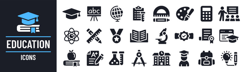 Wall Mural - education icon set. containing study, graduation, student, knowledge, learning, school and stationer