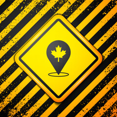 Sticker - Black Canadian maple leaf icon isolated on yellow background. Canada symbol maple leaf. Warning sign. Vector