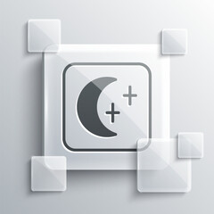 Sticker - Grey Moon and stars icon isolated on grey background. Cloudy night sign. Sleep dreams symbol. Full moon. Night or bed time sign. Square glass panels. Vector