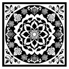 Flower clipart vector design black and white